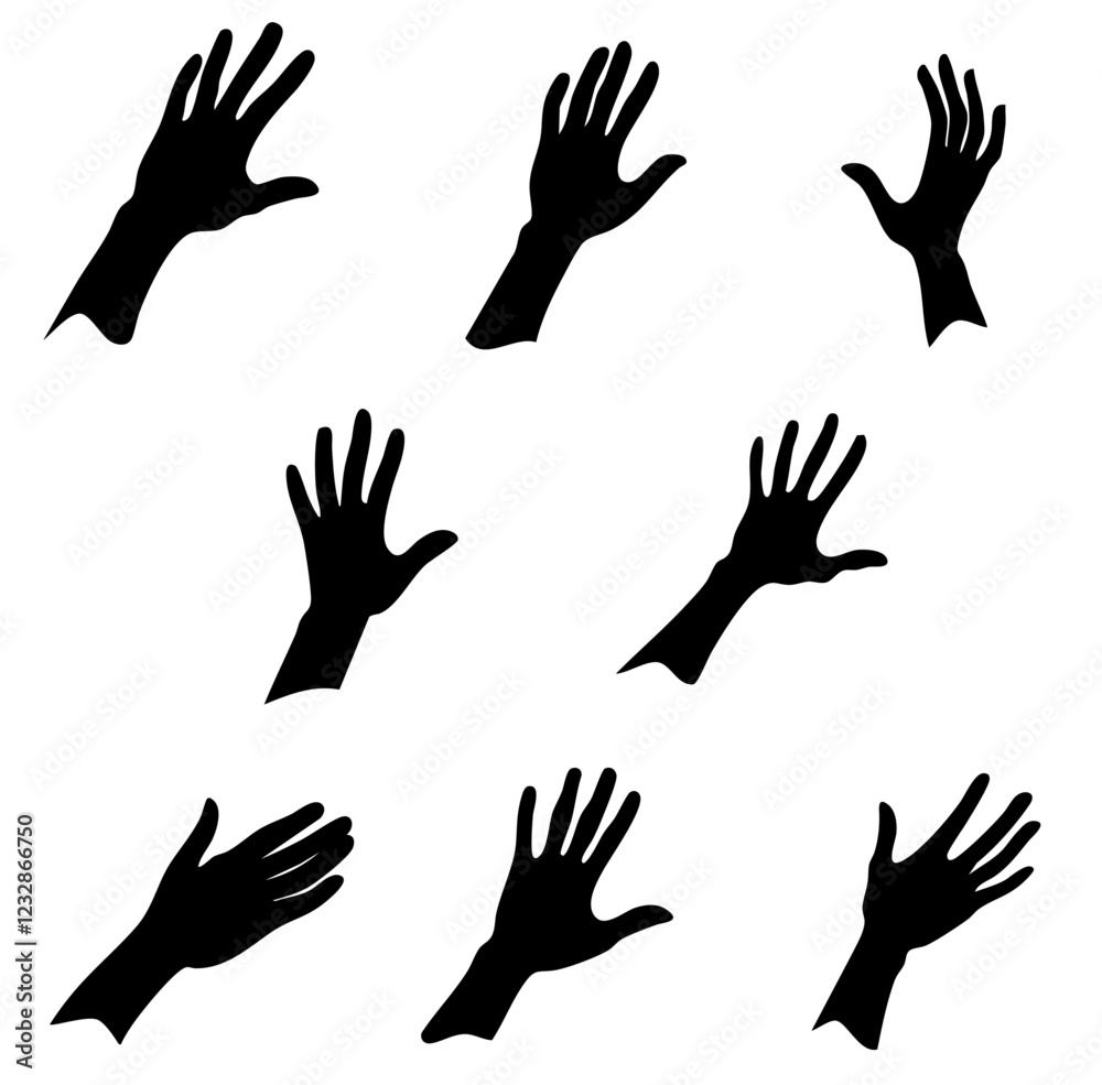 Intricate Silhouettes of Hands in Various Pose Sketch A Classic Monochrome Representation, Sketch, No Background Intricate Silhouettes of Hands in Various Pose Sketch A Classic Monochrome Representation, Sketch, No Background