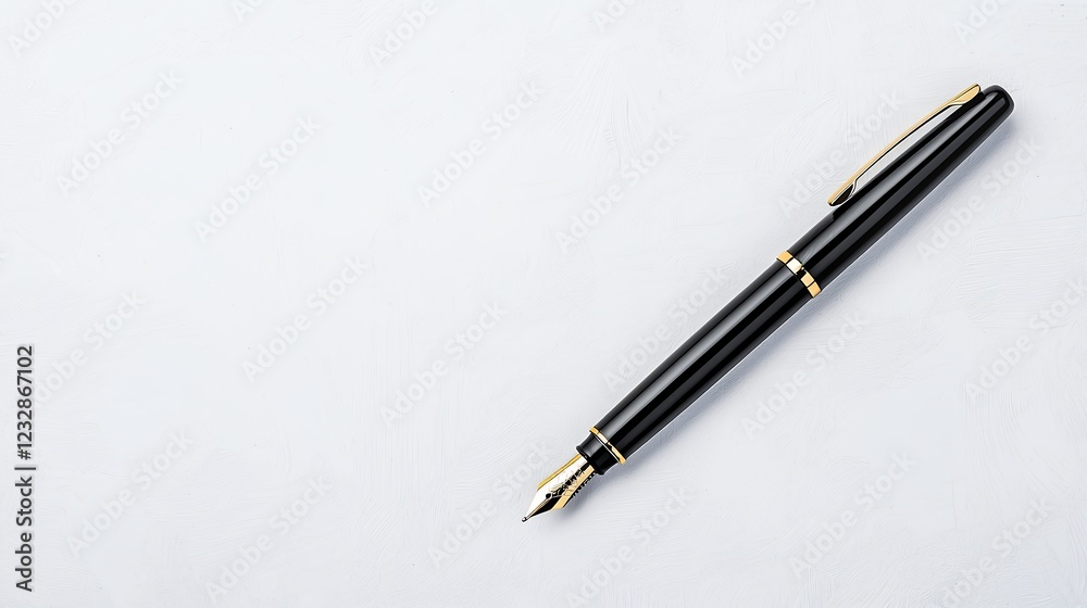 Elegant Black Fountain Pen on Gray Textured Background with Ample Copy Space Elegant Black Fountain Pen on Gray Textured Background with Ample Copy Space
