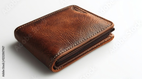 Elegant brown leather wallet showcasing unique texture and design on a light ...