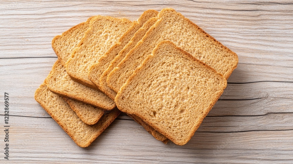 Slices of toasted whole wheat bread on wood Slices of toasted whole wheat bread on wood