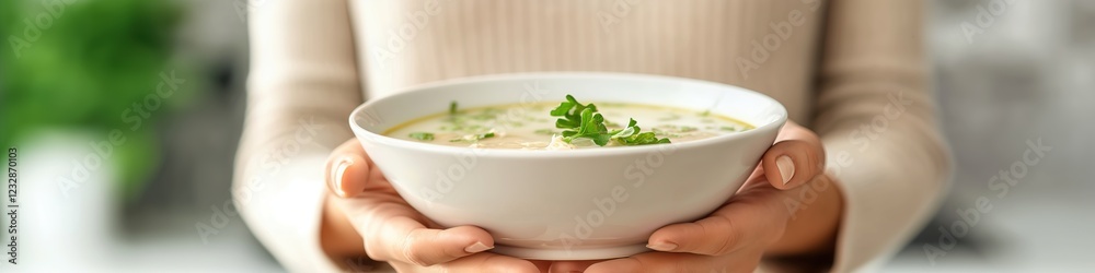 A person is holding a bowl of soup with carrots and chicken. A person is holding a bowl of soup with carrots and chicken.