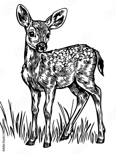 Stylized Cartoon Deer Outline Versatile Vector Art, Sketch, Transparent Background 