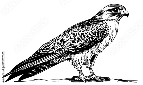 Stylized Cartoon Falcon Outline Versatile Vector Art, Sketch, Transparent Background 