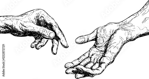Two Hands Sketch Vector Illustration on Transparent Background - Isolated Line Art with No Background