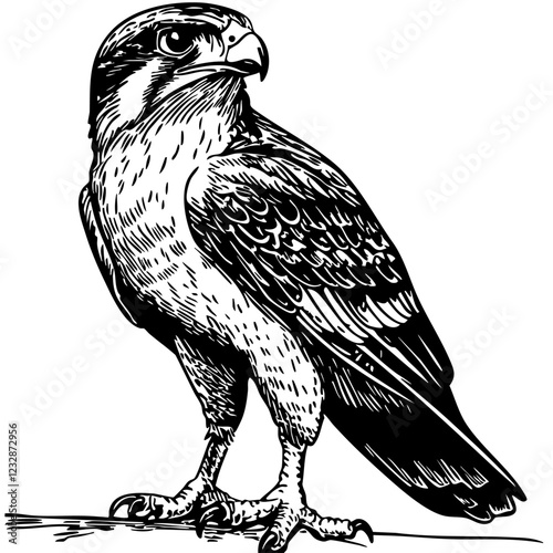 Timeless Cartoon Falcon Silhouette Capturing Nature in Black and White, Sketch, Transparent Background