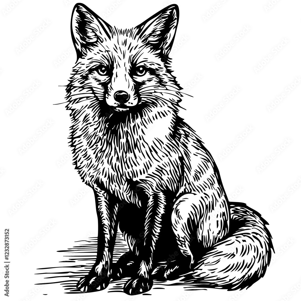 Obraz premium Timeless Cartoon Fox Silhouette Capturing Nature in Black and White, Sketch, Transparent Background