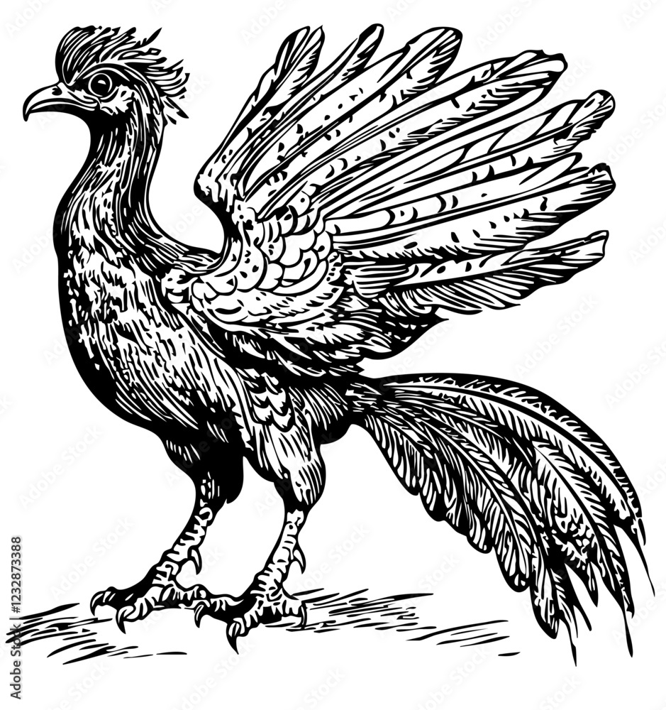 Naklejka premium Timeless Phoenix Silhouette Capturing Nature in Black and White, Transparent Background, Sketch