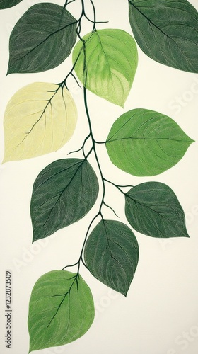 Detailed illustration of vibrant green leaves on a light background conveying...