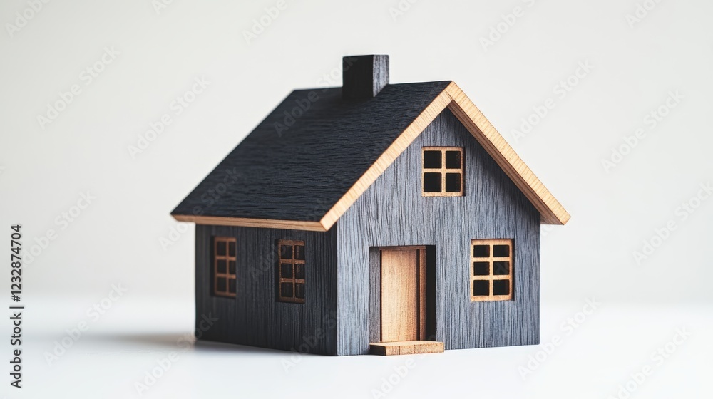 Modern wooden toy house with sleek lines and gray paint, perfect for imaginative play Modern wooden toy house with sleek lines and gray paint, perfect for imaginative play