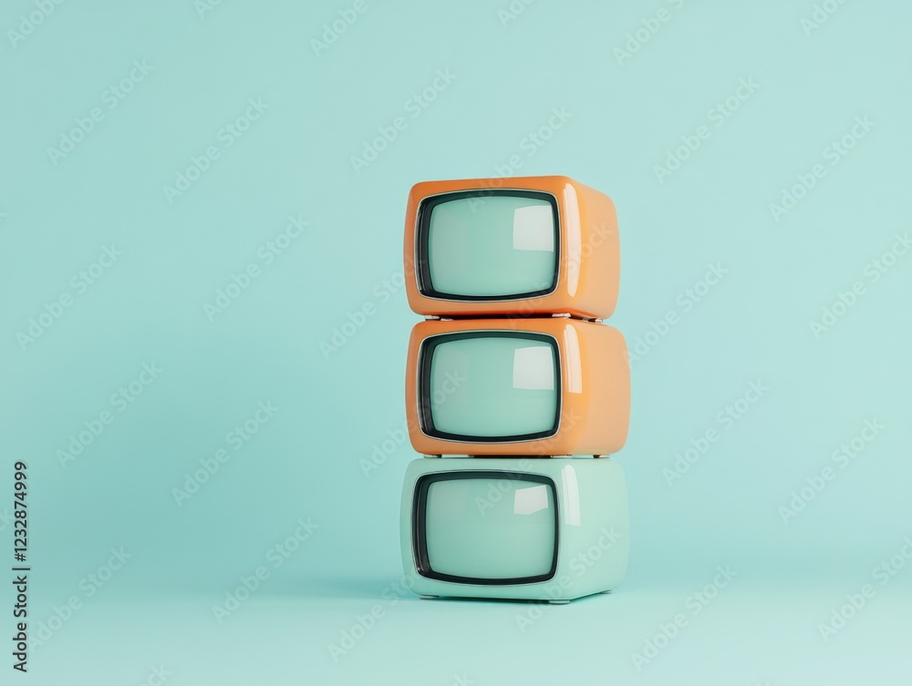 retro television stack on pastel background retro television stack on pastel background