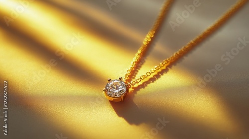 Minimalist gold necklace displayed on polished marble surface indoors