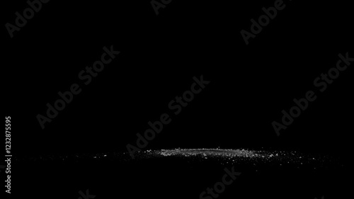 Split Debris Particles Explosion on black png Background. Detonation of stones, meteorites or asteroids. Mining stones fragments flying in slow motion on space.