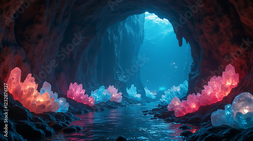 Ethereal Crystal Cavern Background, Generate, ai photo