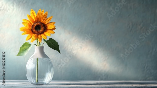 Sunflower in a white vase by the window on a sunny day enhancing indoor decor