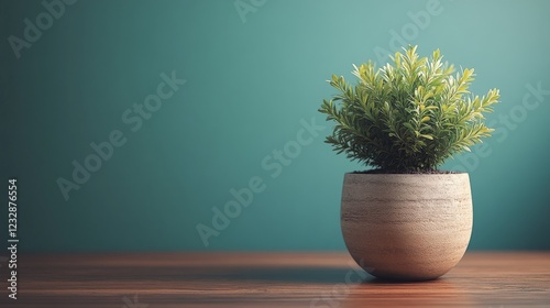 Decorative succulent in a simple pot on a wooden table in a cozy indoor setting