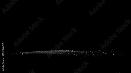 Split Debris Particles Explosion on black png Background. Detonation of stones, meteorites or asteroids. Mining stones fragments flying in slow motion on space.
