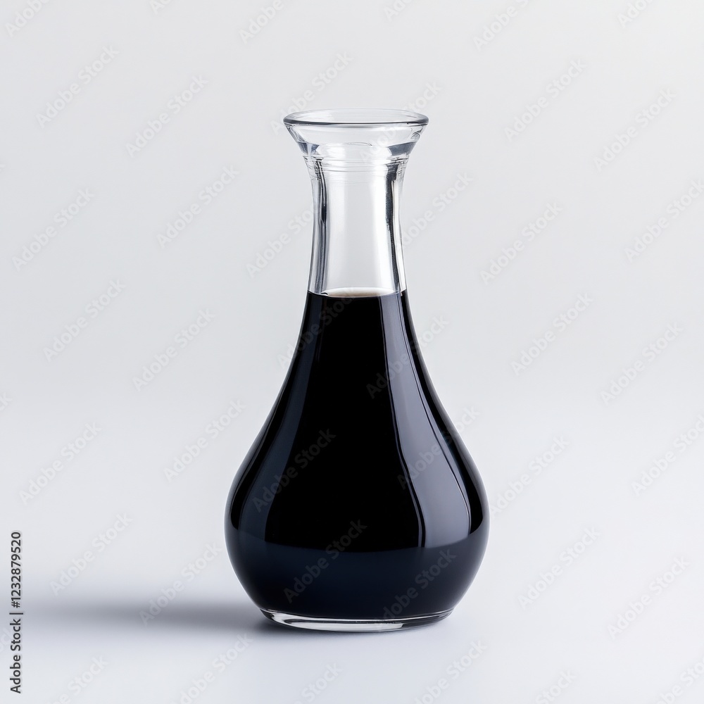 glass decanter filled with dark liquid on a white background glass decanter filled with dark liquid on a white background