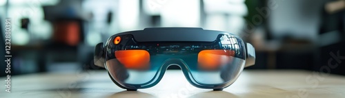 Naklejka Innovative augmented reality glasses on a table.