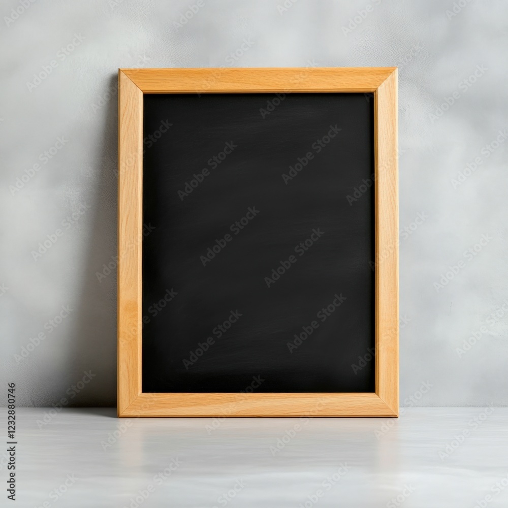 blank black chalkboard with wooden frame on gray background blank black chalkboard with wooden frame on gray background