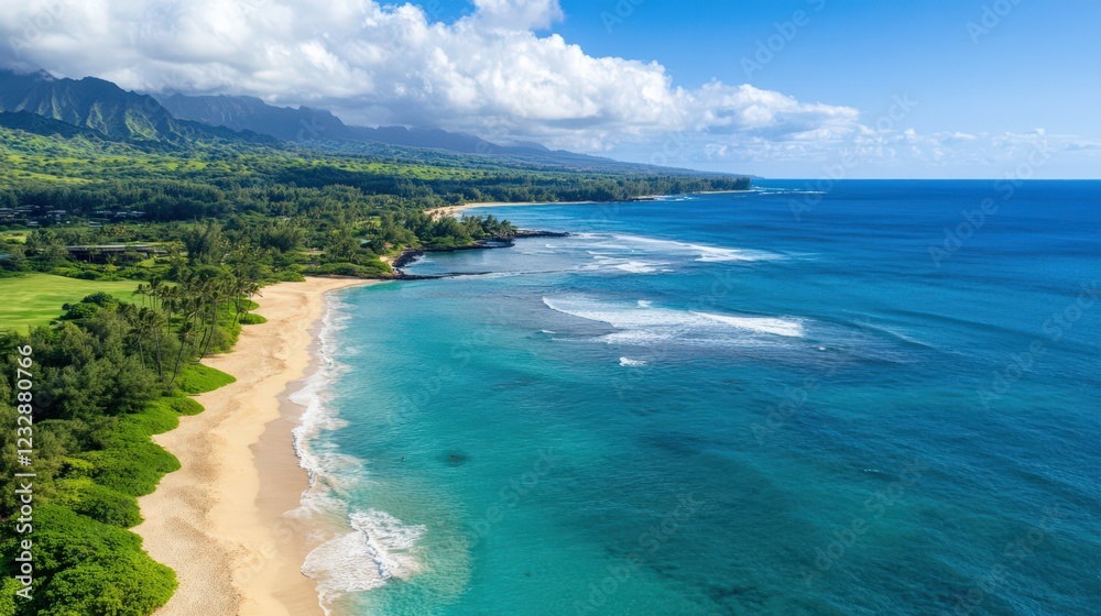 A beautiful ocean view with a beach and mountains in the background A beautiful ocean view with a beach and mountains in the background