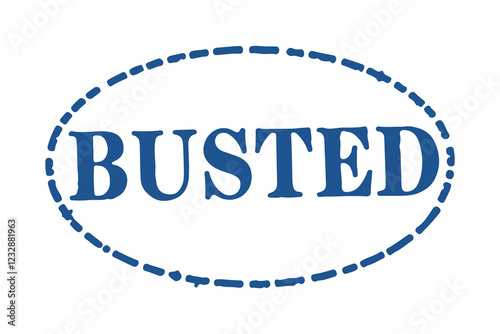 "BUSTED" text stamp print. white background black drawing