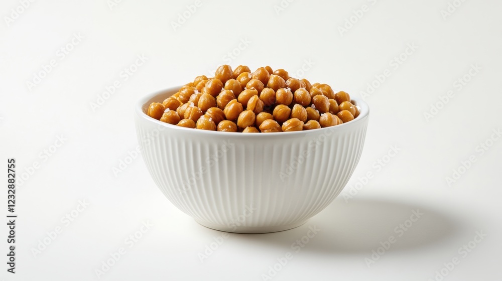 A simple bowl of plain roasted chickpeas with a light drizzle of olive oil and a sprinkle of sea salt, served in a minimalist white ceramic bowl, Roasted chickpeas centered A simple bowl of plain roasted chickpeas with a light drizzle of olive oil and a sprinkle of sea salt, served in a minimalist white ceramic bowl, Roasted chickpeas centered
