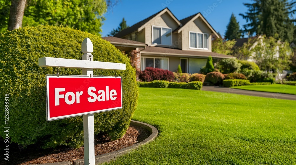 Modern suburban home for sale with a beautifully landscaped yard in a quiet neighborhood Modern suburban home for sale with a beautifully landscaped yard in a quiet neighborhood