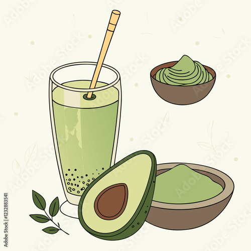 Avocado Matcha Smoothie with Almond Milk and Honey