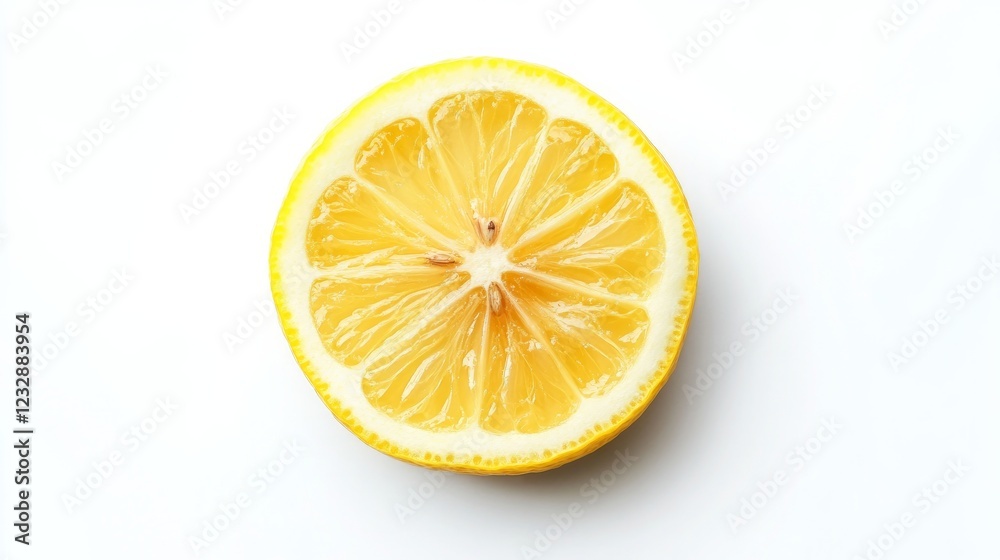 A fresh lemon slice, isolated on white, viewed from above A fresh lemon slice, isolated on white, viewed from above
