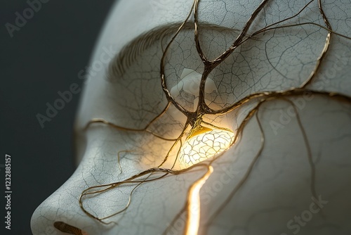 Neural pathways and nerves in a woman's brain relevant to polyvagal theory. Stock photo