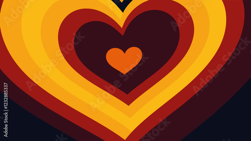 Colorful, layered heart shapes in warm tones create an eye-catching design ideal for Valentine's Day cards, decorations, and digital use