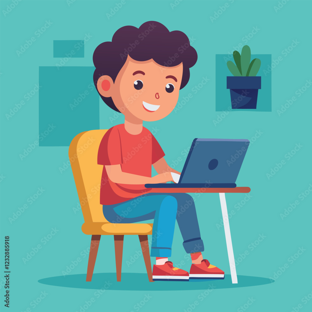 man working on his laptop, vector illustration man working on his laptop, vector illustration
