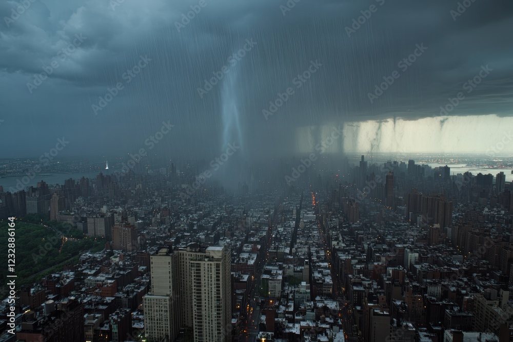 Thunderstorm unleashes heavy rain over bustling metropolis during climate change event Thunderstorm unleashes heavy rain over bustling metropolis during climate change event