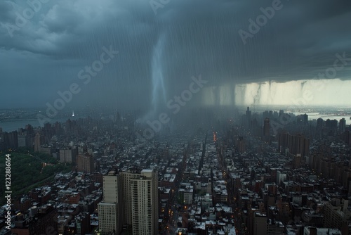 Wallpaper Mural Thunderstorm unleashes heavy rain over bustling metropolis during climate change event Torontodigital.ca