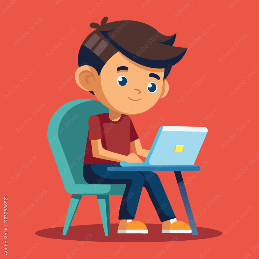man working on his laptop, vector illustration man working on his laptop, vector illustration