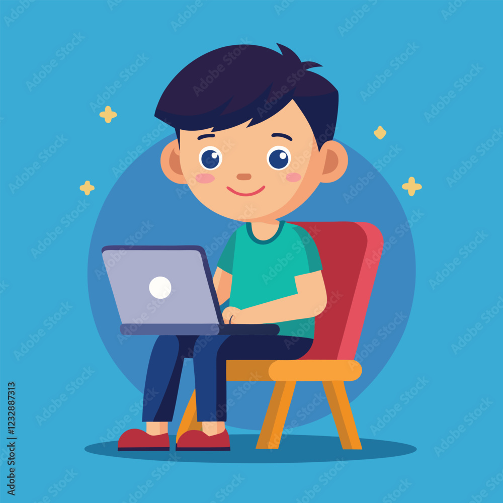 man working on his laptop, vector illustration man working on his laptop, vector illustration