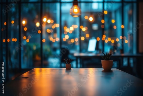 Wallpaper Mural Blurry Office Interior at Night With Warm Lights and a Calming Atmosphere. Generative AI Torontodigital.ca