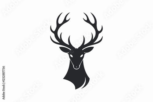 Minimalist Reindeer with Large Antlers Logo Icon – Silhouette Design on White Background