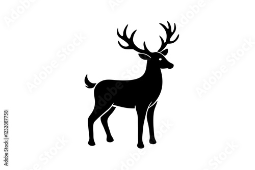 Minimalist Reindeer with Large Antlers Logo Icon – Silhouette Design on White Background