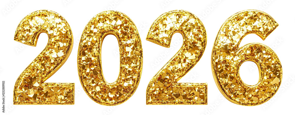 Shiny gold 2026 numbers with sparkling texture, isolated on transparent cutout background Shiny gold 2026 numbers with sparkling texture, isolated on transparent cutout background