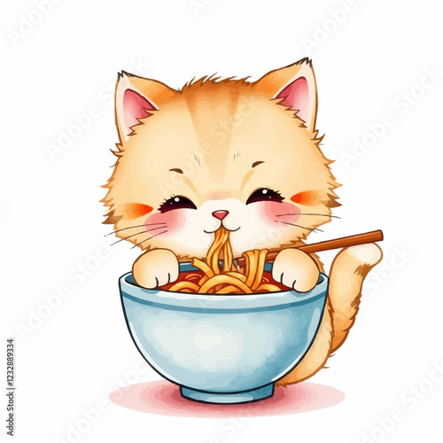 cat with a bowl of ramen 