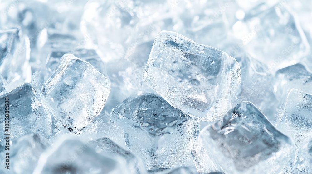 Clear ice cubes forming a textured background, top-down perspective Clear ice cubes forming a textured background, top-down perspective