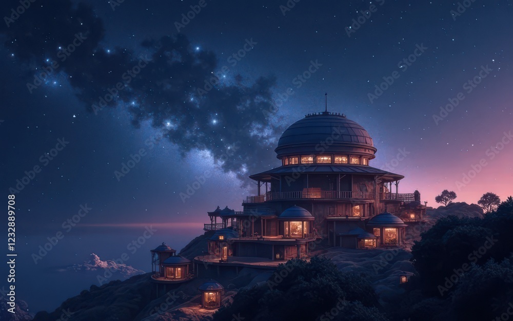 Obraz premium Cosmic astronomical observatory on a celestial discovery exploring deep space phenomena and cosmic wonders
