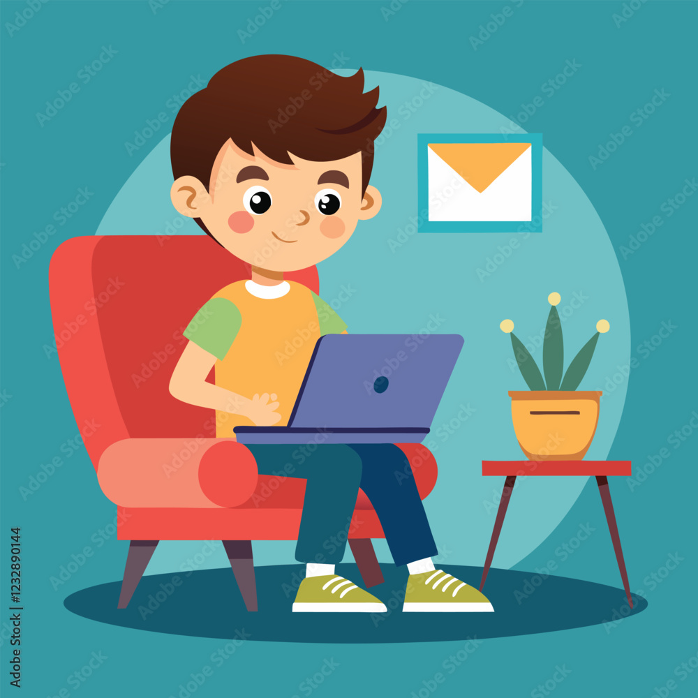 man working on his laptop, vector illustration man working on his laptop, vector illustration