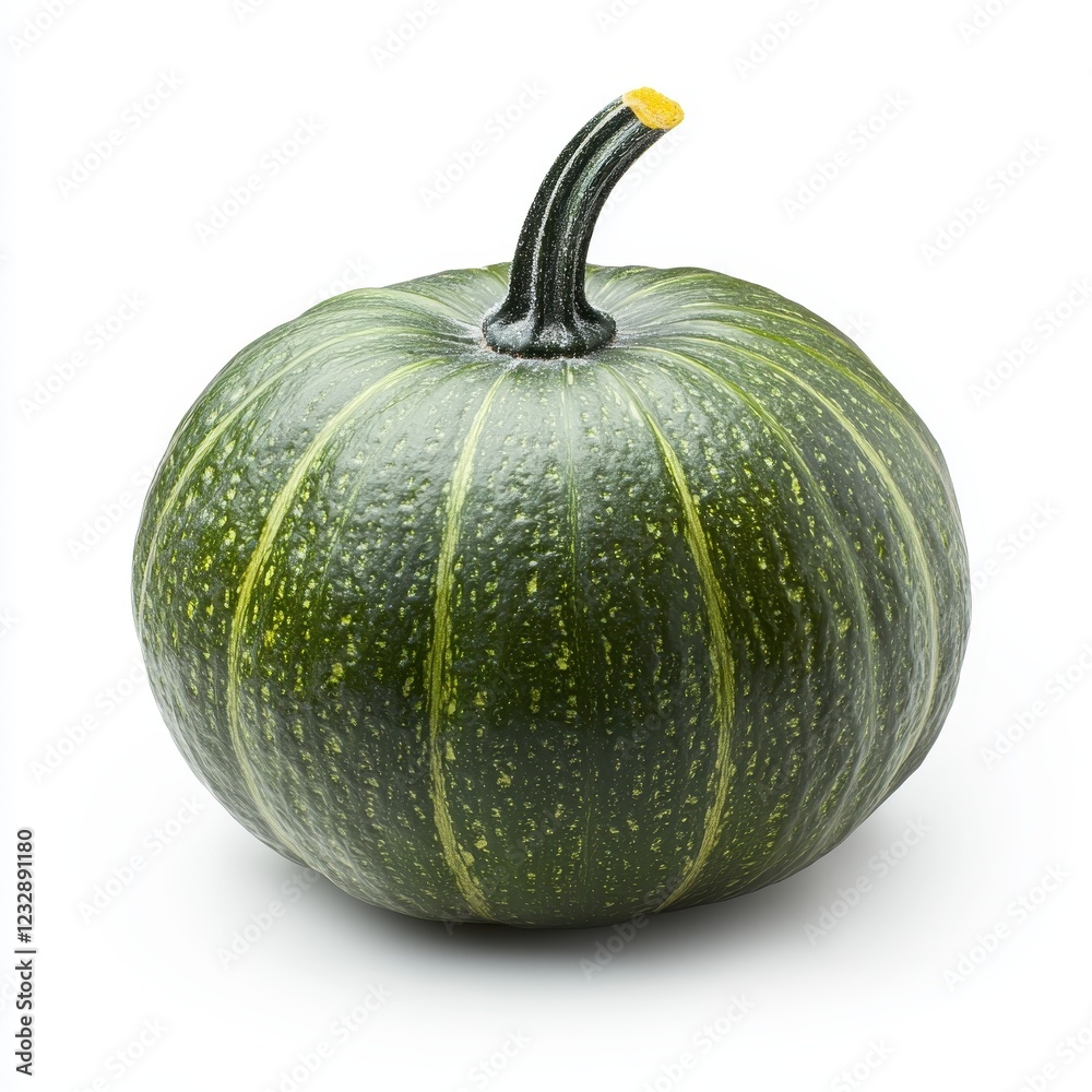 A round, dark green pumpkin with a smooth surface and a small yellow stem, showcasing a classic autumnal appearance. A round, dark green pumpkin with a smooth surface and a small yellow stem, showcasing a classic autumnal appearance.
