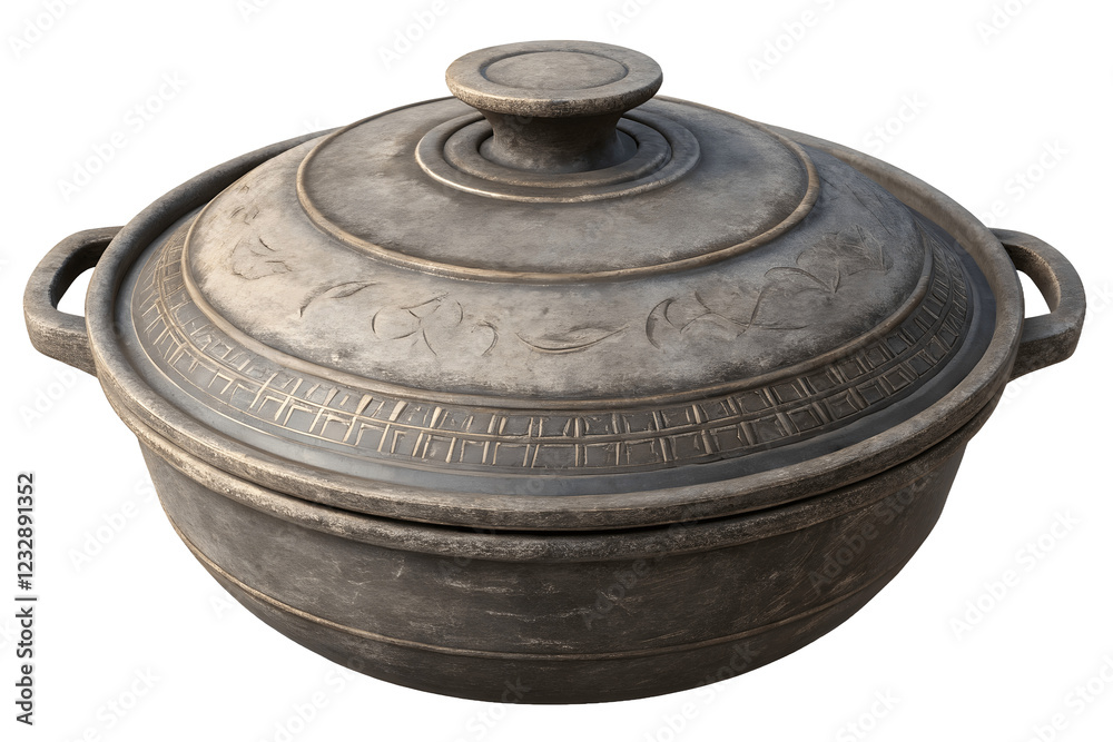 Earthenware Pot with Intricate Detail: A rustic earthenware pot with a lid features intricate carvings, showcasing traditional craftsmanship and timeless appeal. Its warm. Earthenware Pot with Intricate Detail: A rustic earthenware pot with a lid features intricate carvings, showcasing traditional craftsmanship and timeless appeal. Its warm.