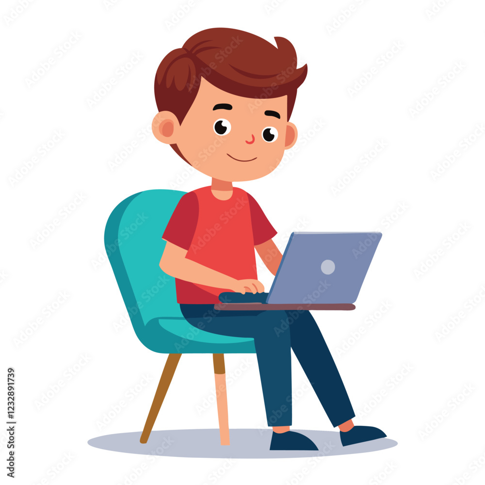 man working on his laptop, vector illustration man working on his laptop, vector illustration