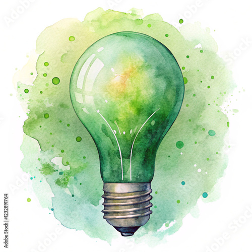 green energy light bulb illustration watercolor style illustration vector with a white background.