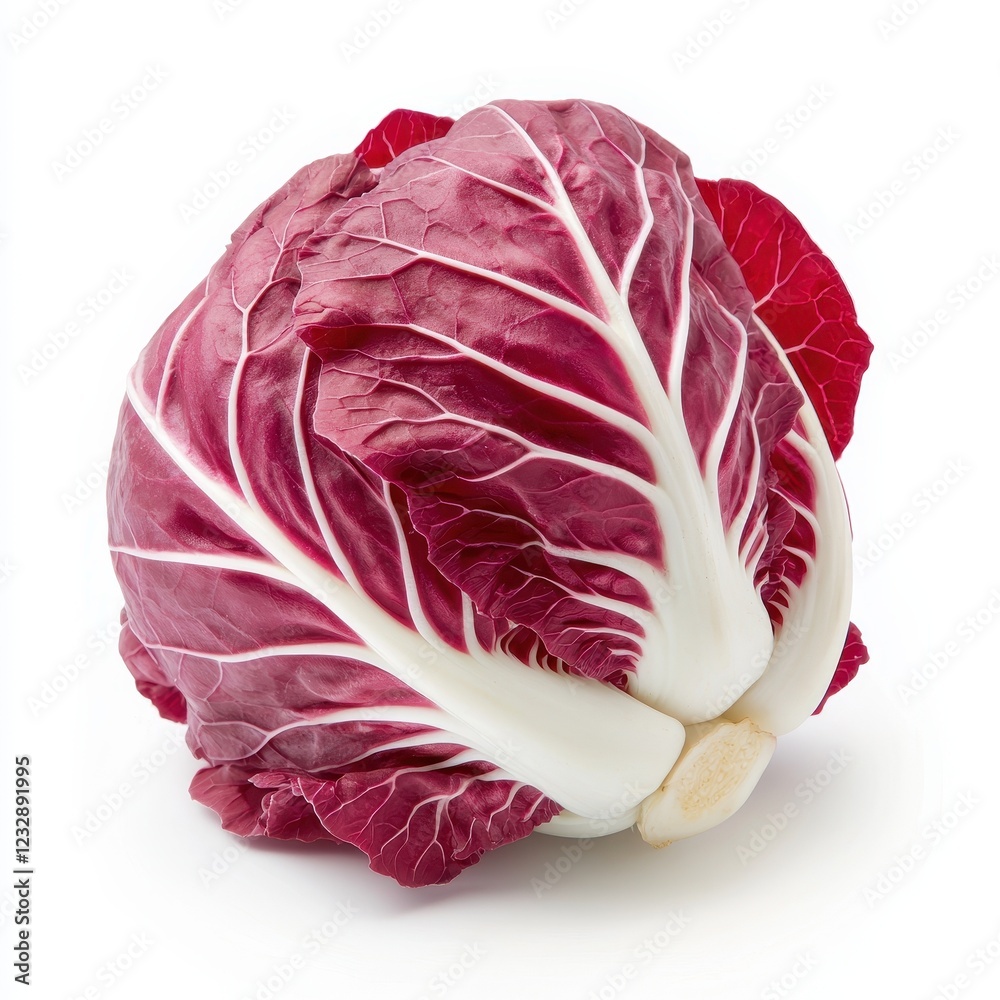 Obraz premium A vibrant head of red cabbage with striking white veins, showcasing its fresh and crisp appearance, perfect for salads and cooking.