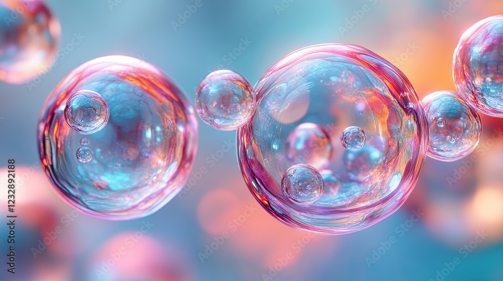 Abstract iridescent bubbles floating in pastel background Abstract iridescent bubbles floating in pastel background